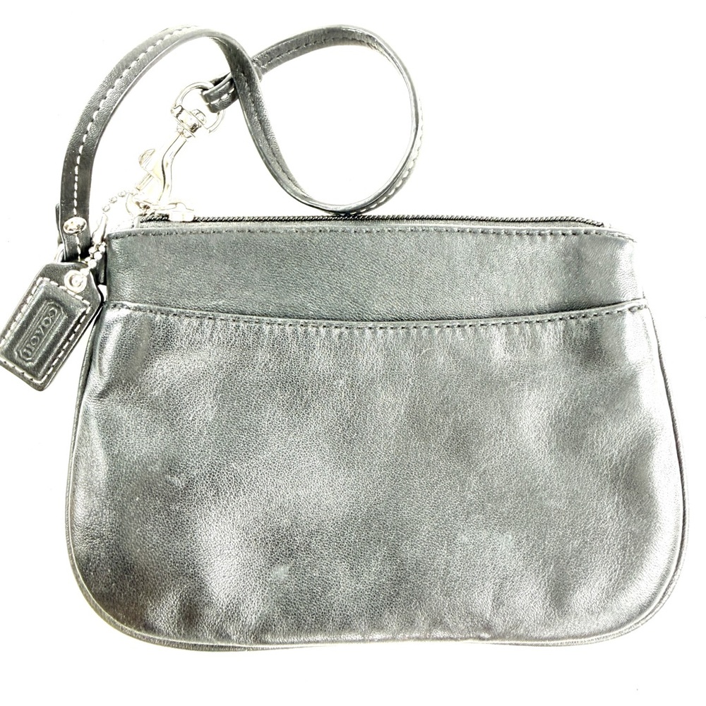 Coach Black Leather Mini Bag Nickel Bag Charm Wristlet Wallet Clutch